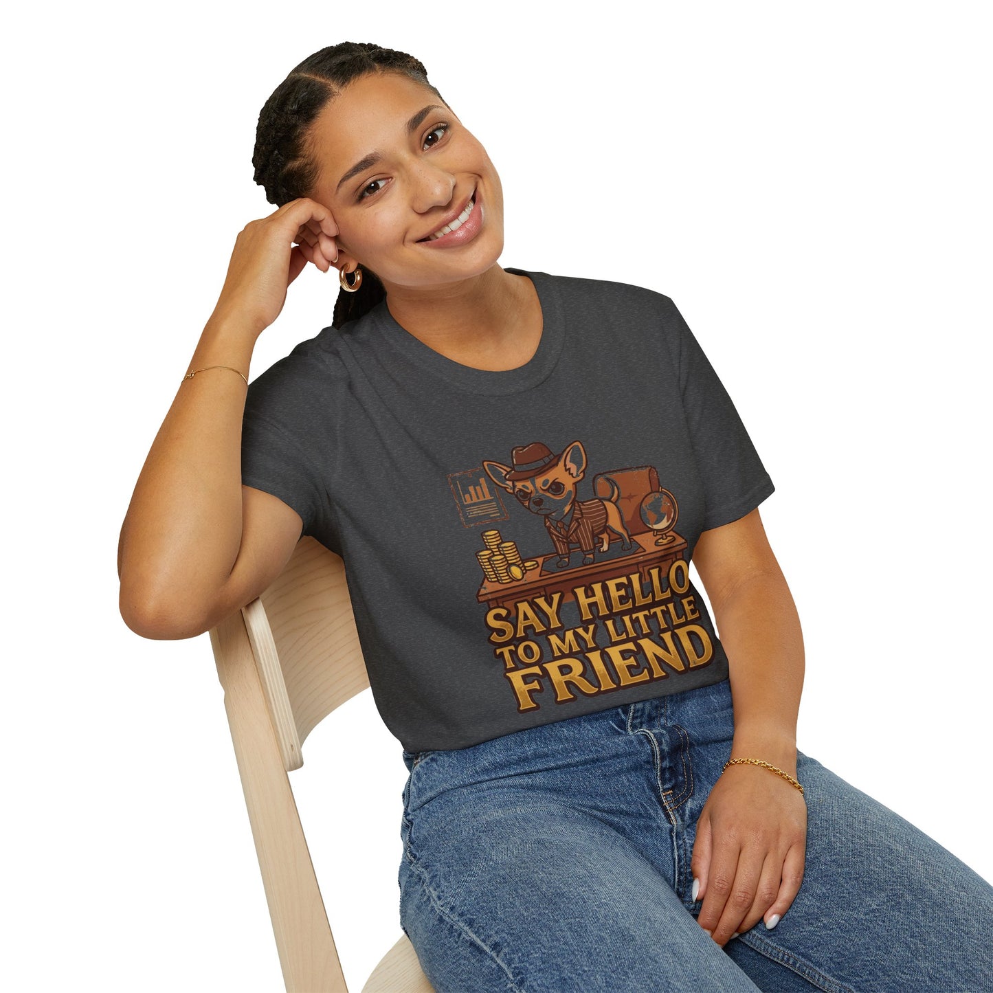 Chihuahua Boss Graphic T-Shirt — "Say Hello to My Little Friend"