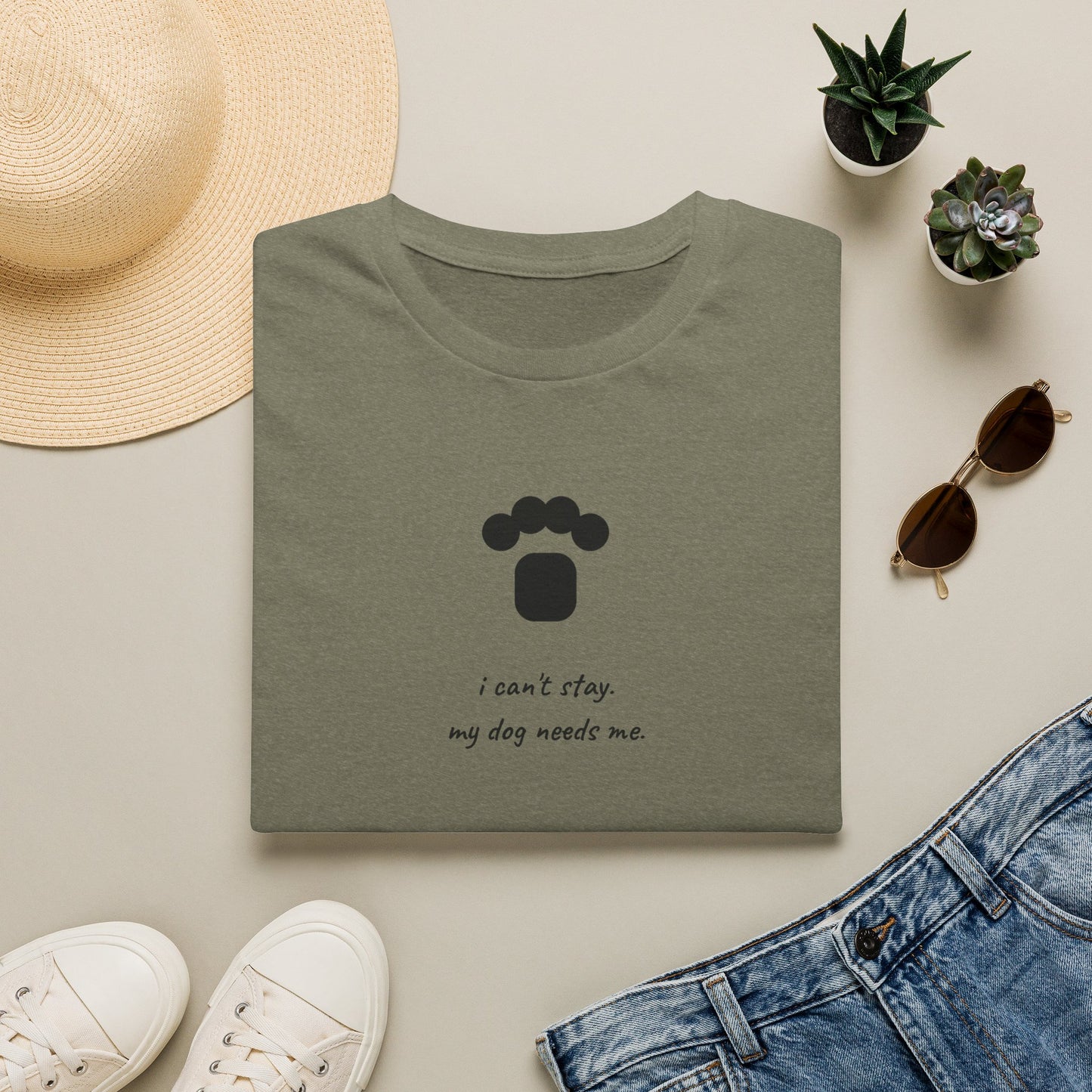 Dog Paw T‑Shirt — “I can't stay, my dog needs me” Minimal Pet Lover Tee
