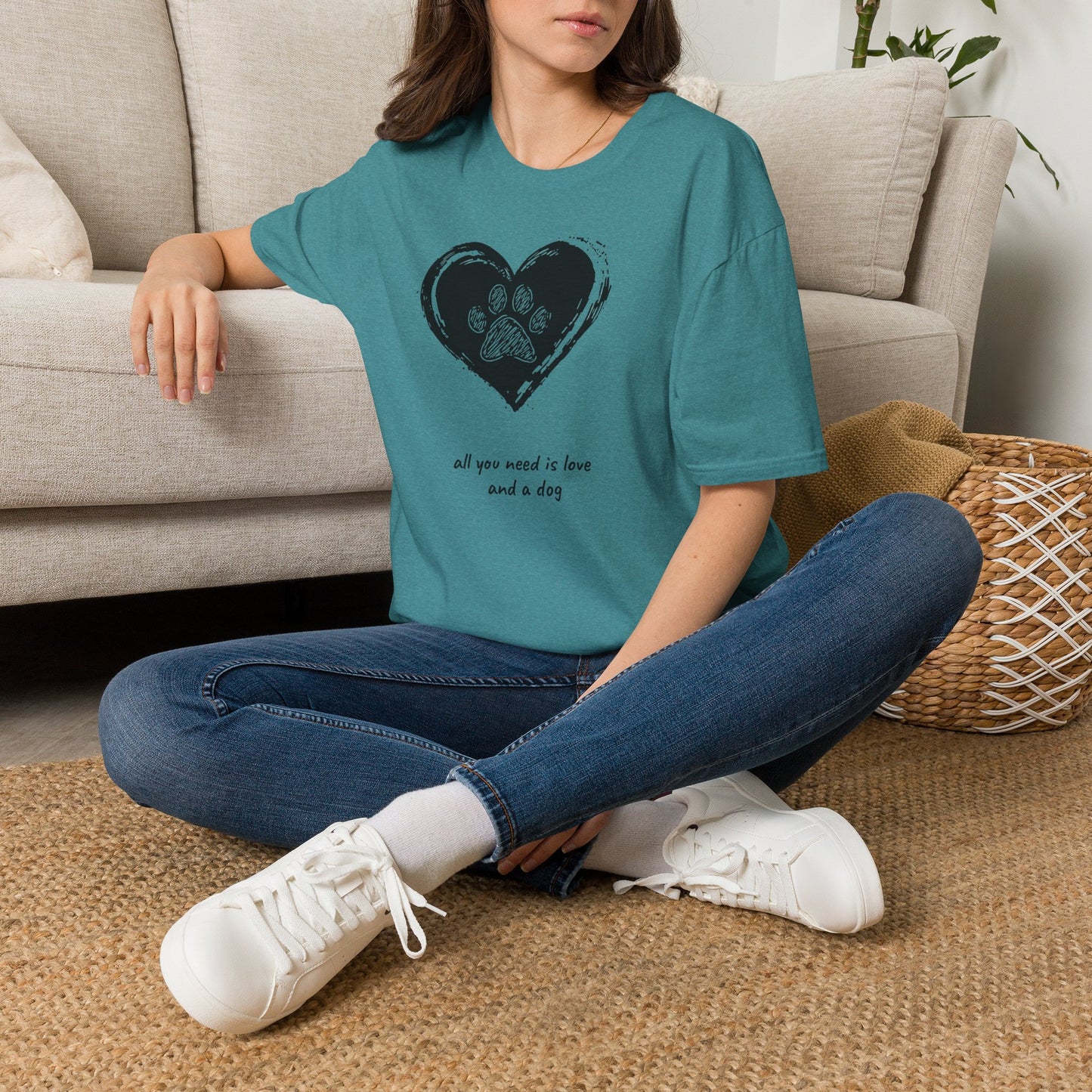 Dog Paw Heart T-Shirt — "All You Need is Love and a Dog" Pet Lover Tee