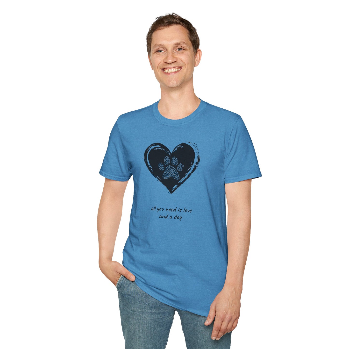 Dog Paw Heart T-Shirt — "All You Need is Love and a Dog" Pet Lover Tee