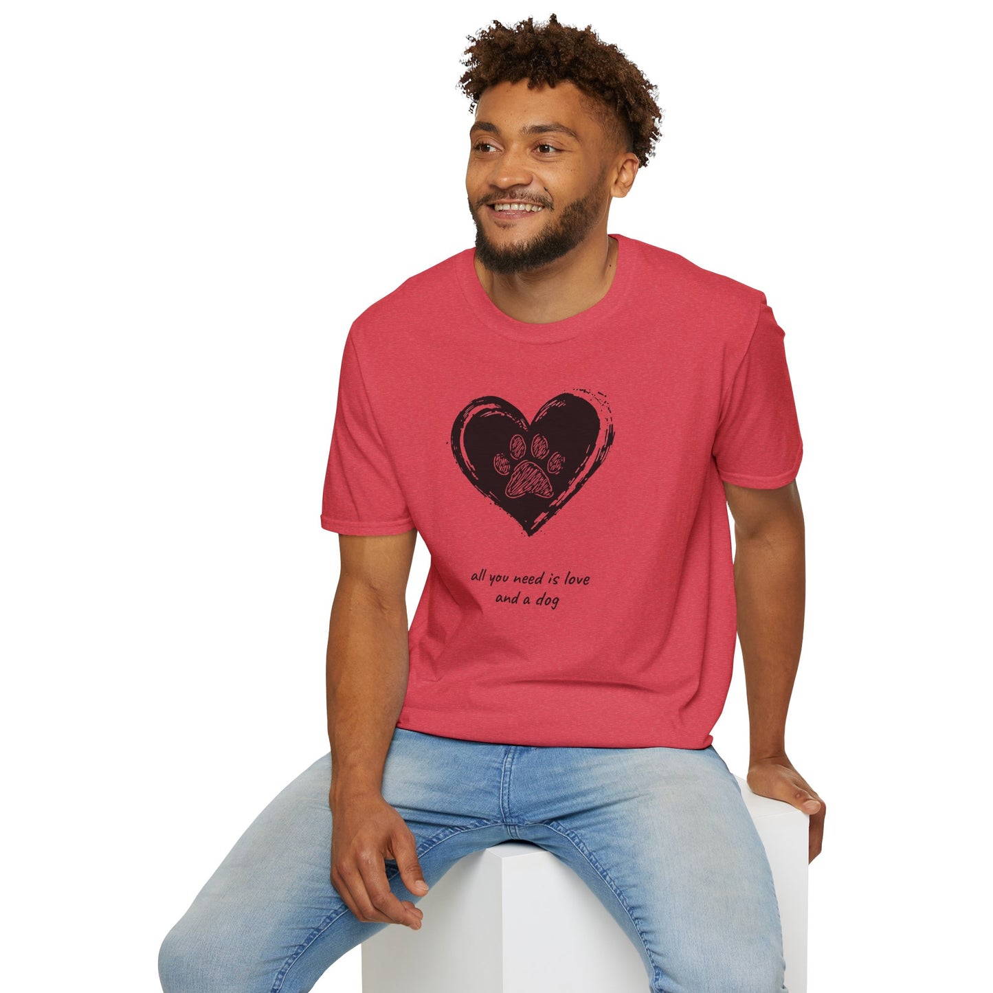 Dog Paw Heart T-Shirt — "All You Need is Love and a Dog" Pet Lover Tee