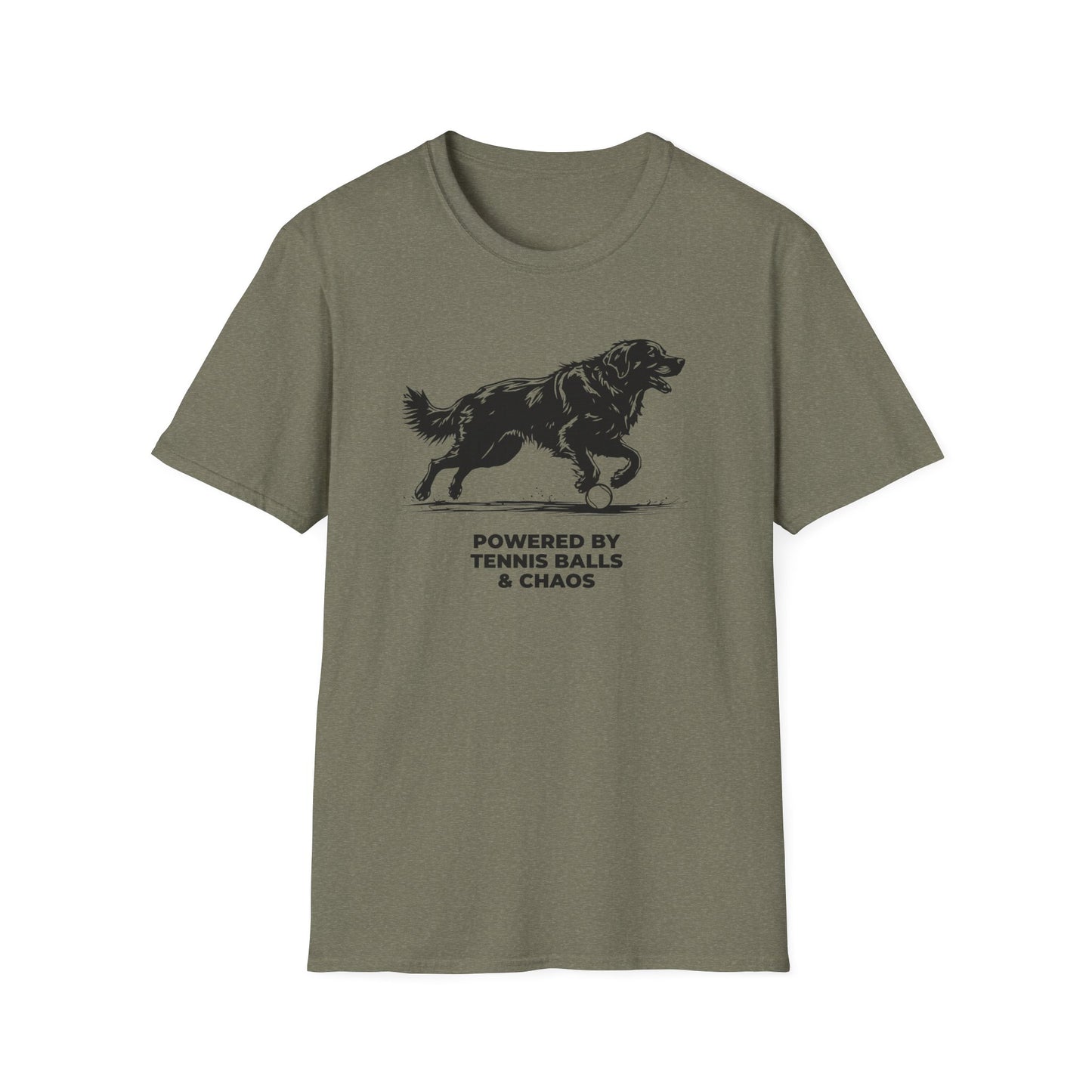 Retriever T‑Shirt — "Powered by Tennis Balls & Chaos" Graphic Tee