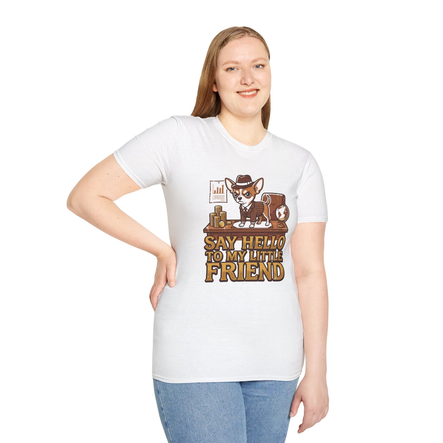 Chihuahua Boss Graphic T-Shirt — "Say Hello to My Little Friend"