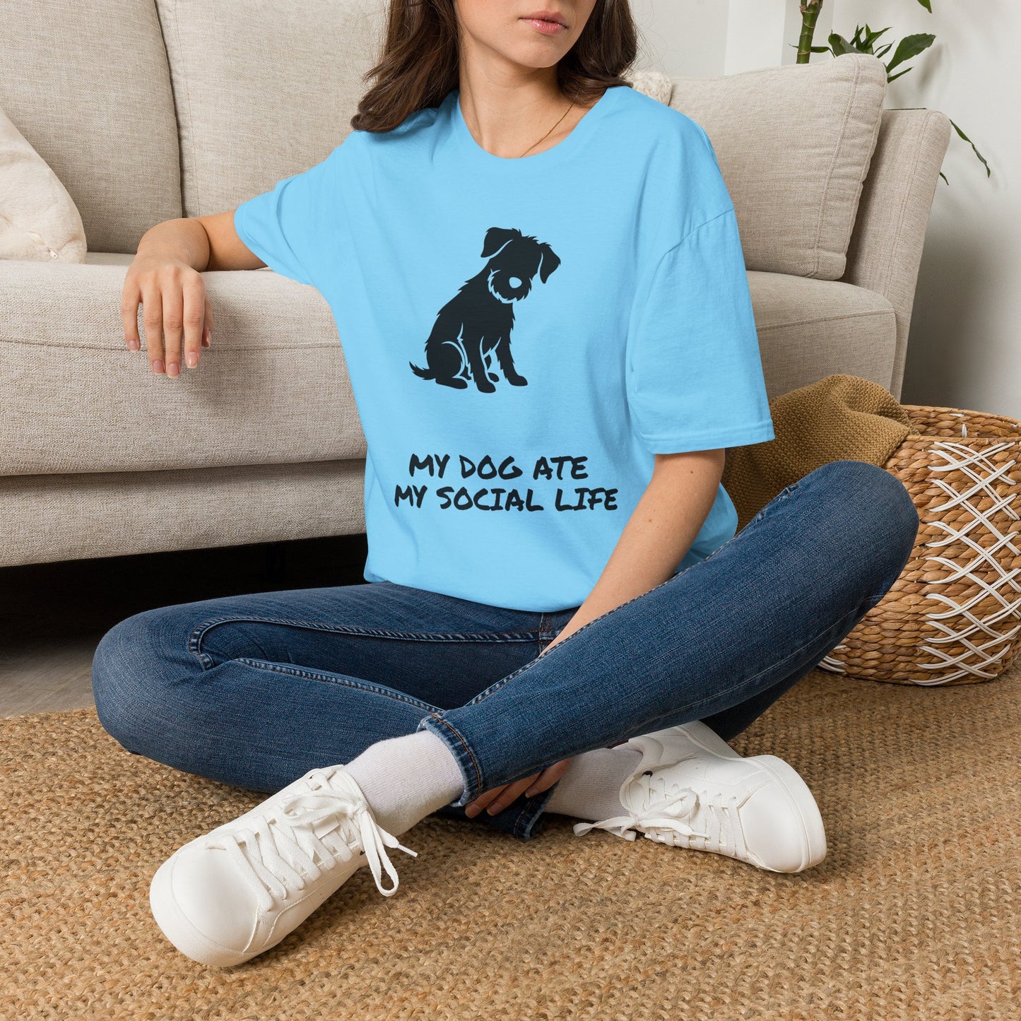 Dog Silhouette T-Shirt — "My Dog Ate My Social Life" Cute Pet Lover Tee