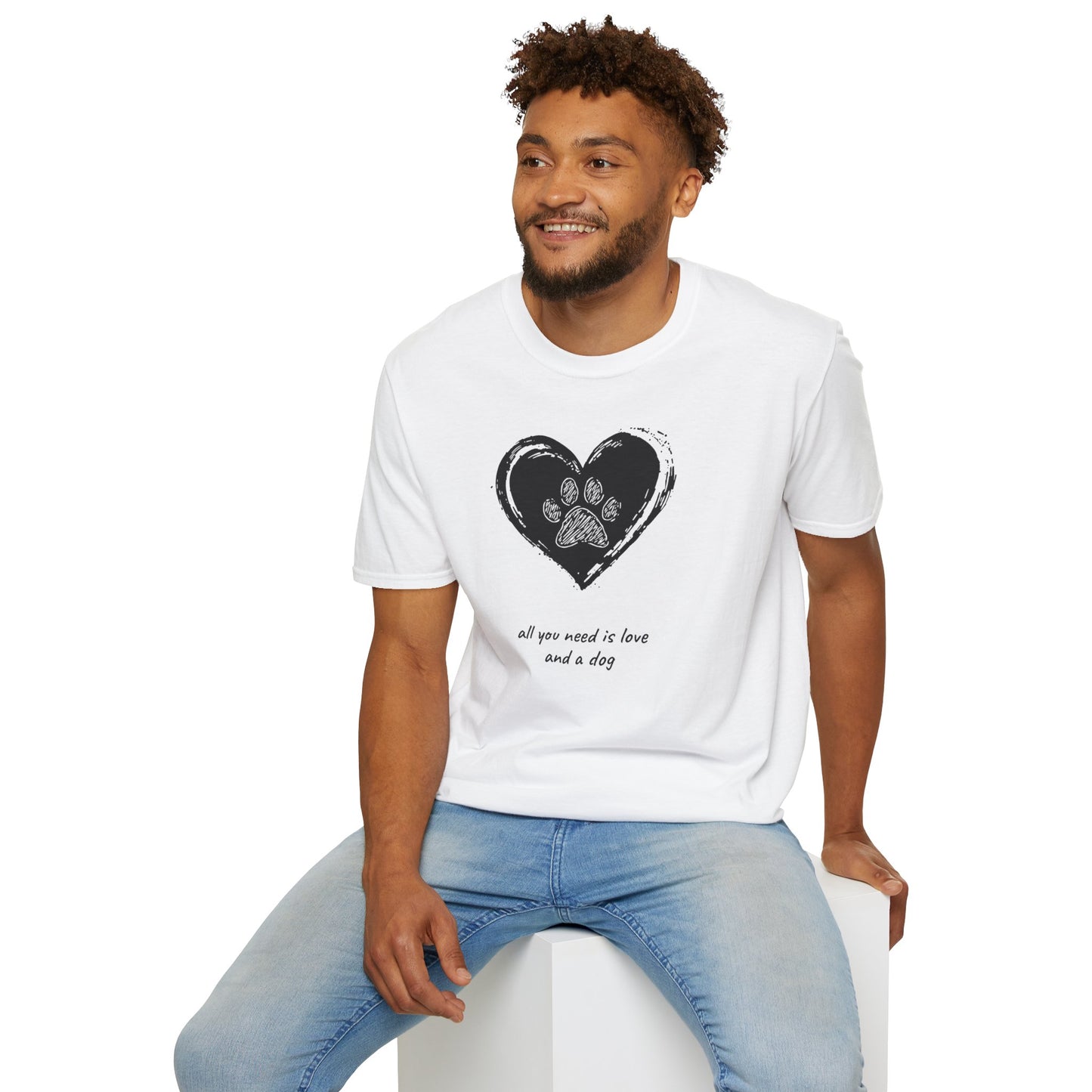Dog Paw Heart T-Shirt — "All You Need is Love and a Dog" Pet Lover Tee
