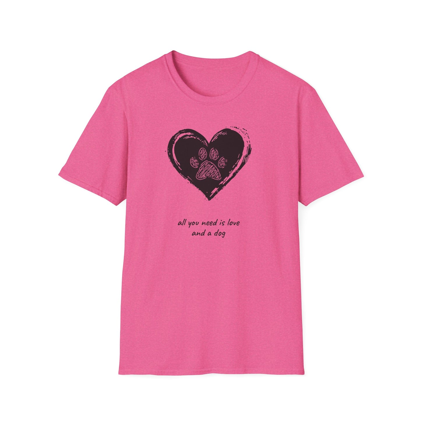 Dog Paw Heart T-Shirt — "All You Need is Love and a Dog" Pet Lover Tee