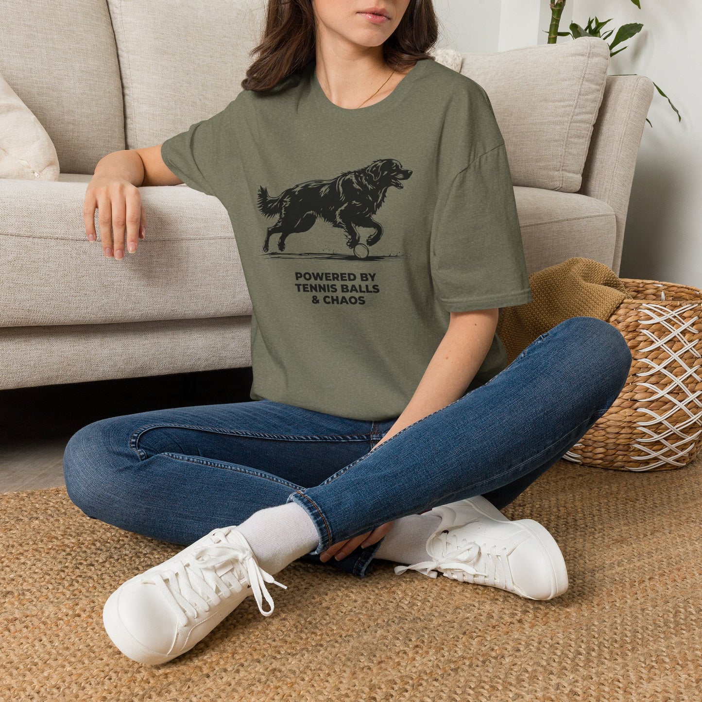 Retriever T‑Shirt — "Powered by Tennis Balls & Chaos" Graphic Tee