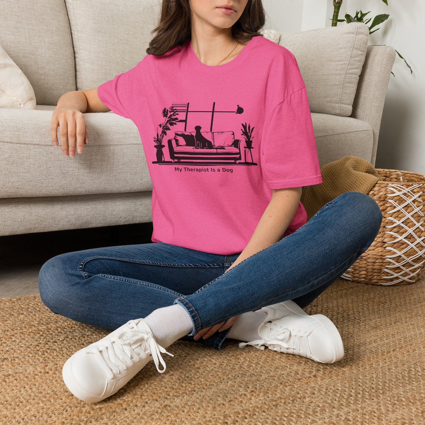 Dog Lover T‑Shirt — "My Therapist is a Dog" Living Room Silhouette Tee