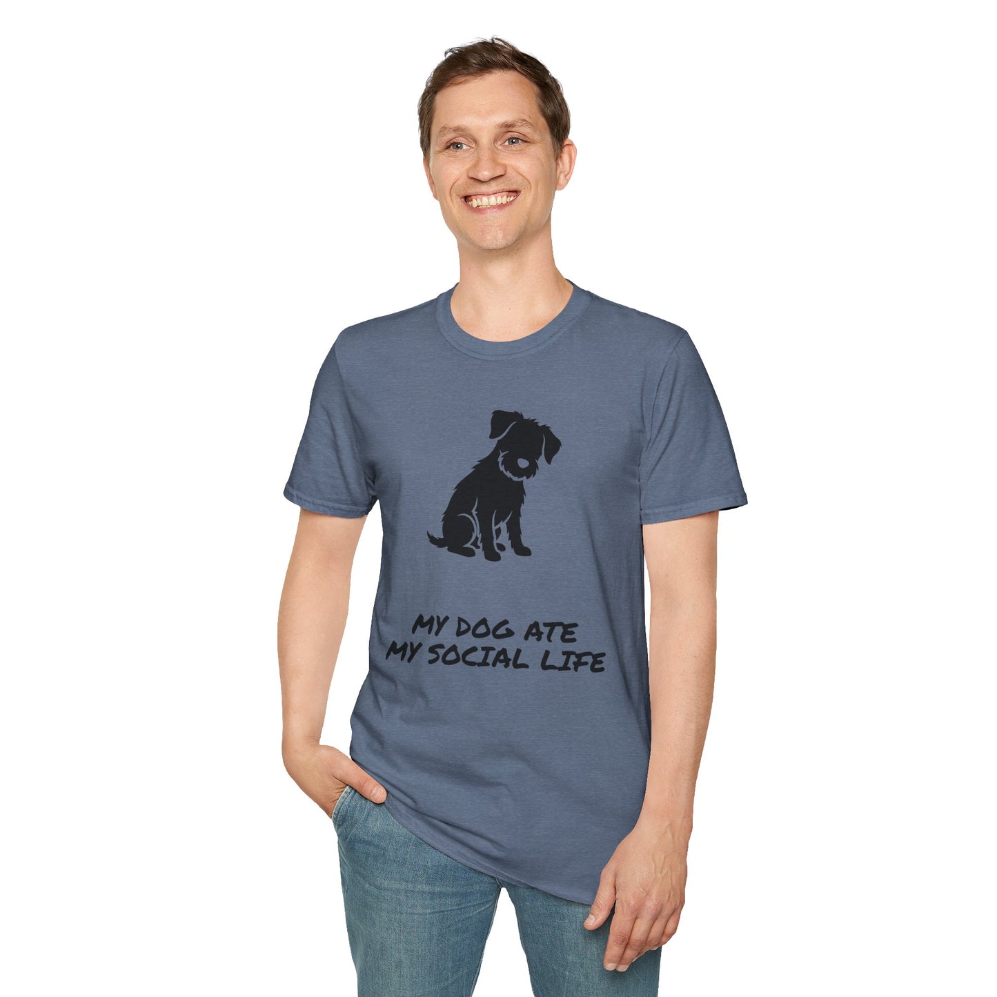 Dog Silhouette T-Shirt — "My Dog Ate My Social Life" Cute Pet Lover Tee