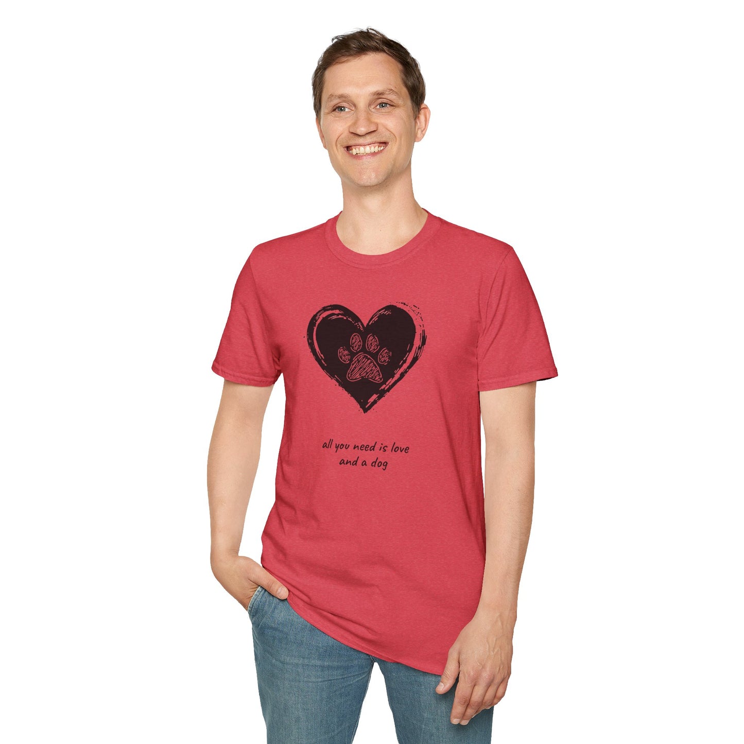 Dog Paw Heart T-Shirt — "All You Need is Love and a Dog" Pet Lover Tee