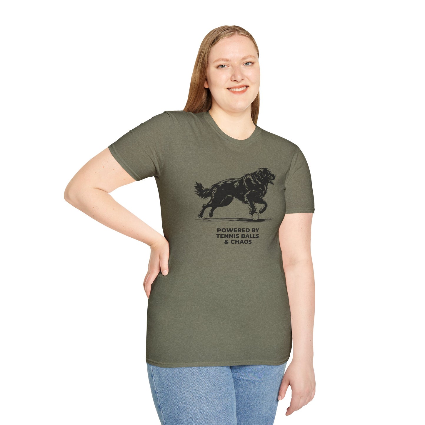 Retriever T‑Shirt — "Powered by Tennis Balls & Chaos" Graphic Tee