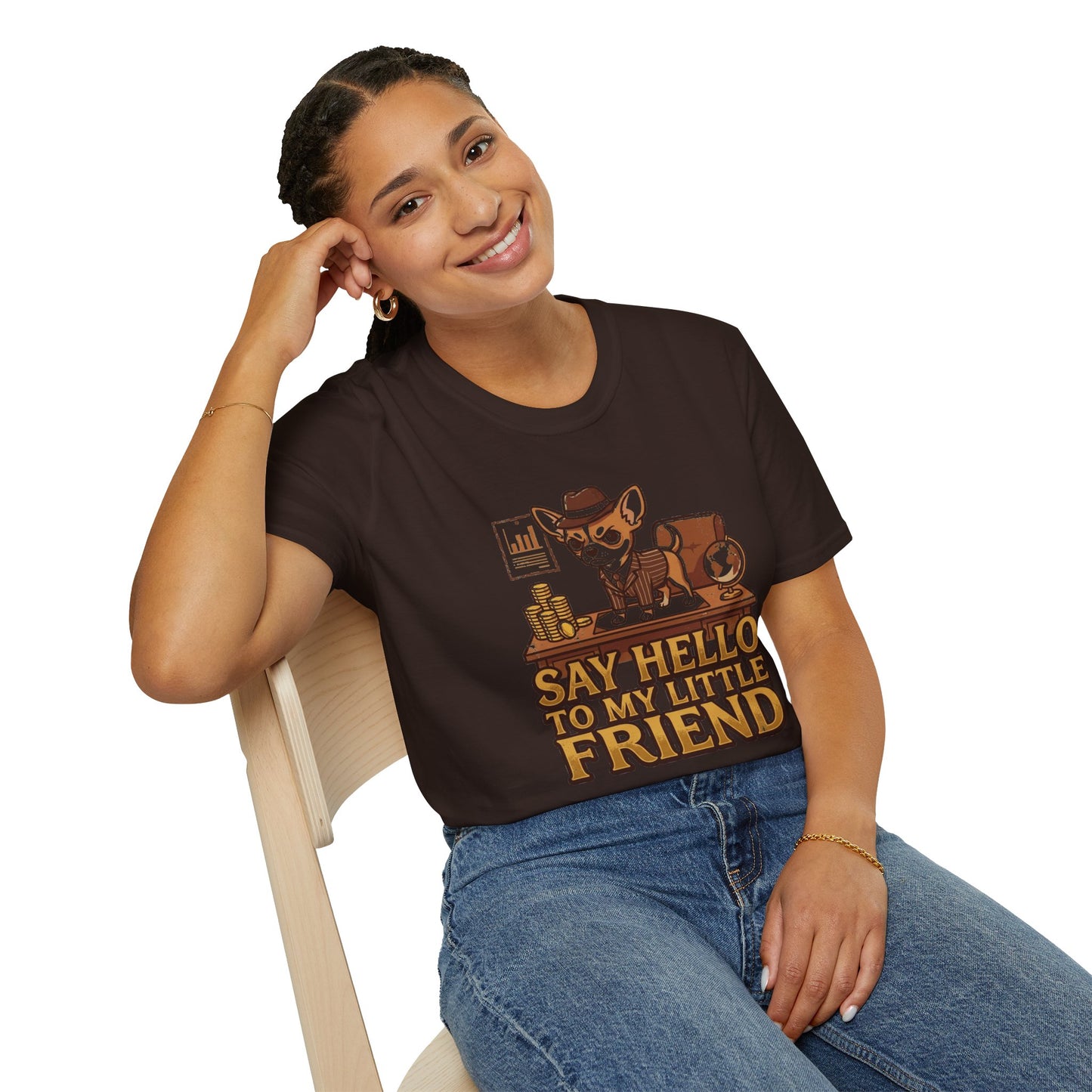 Chihuahua Boss Graphic T-Shirt — "Say Hello to My Little Friend"