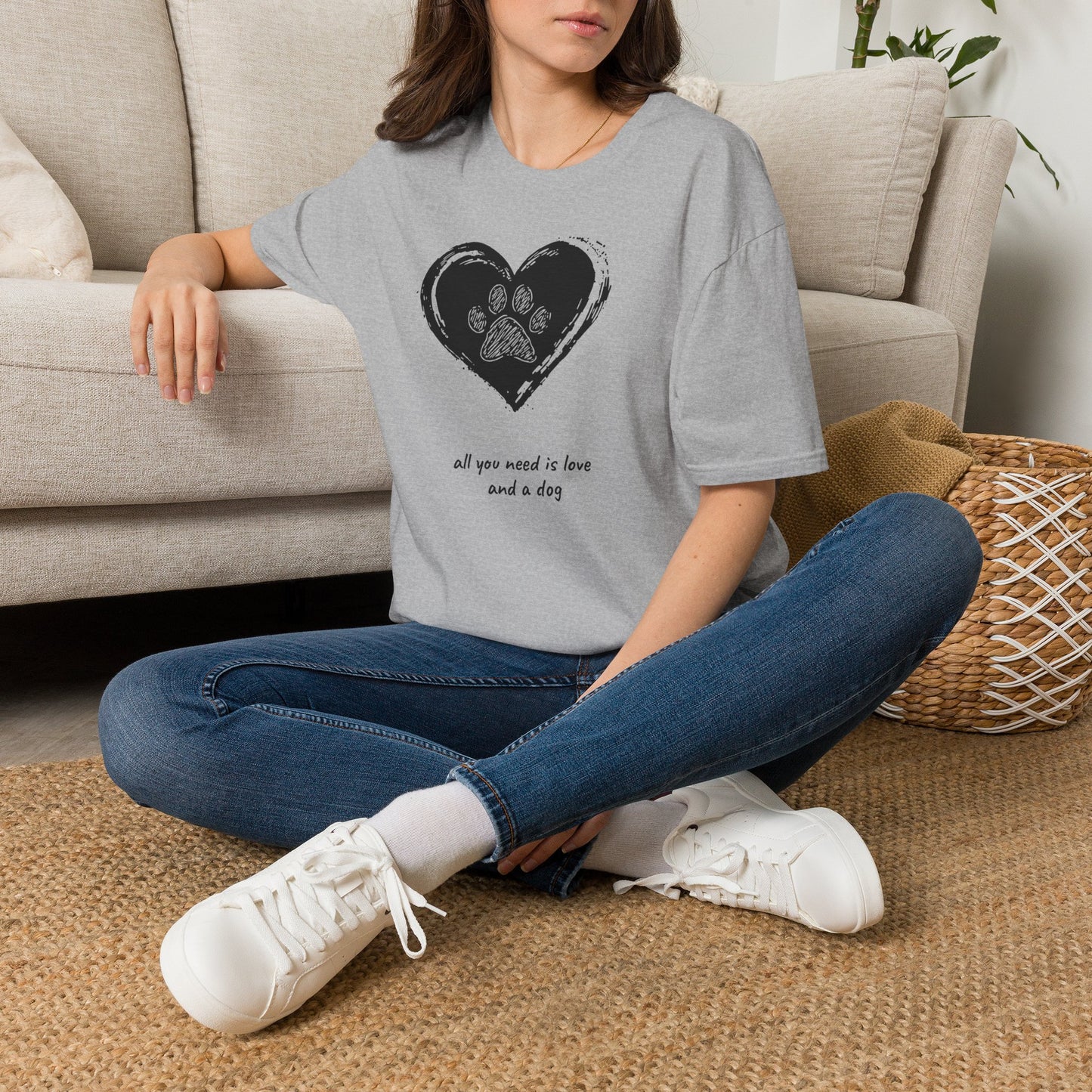 Dog Paw Heart T-Shirt — "All You Need is Love and a Dog" Pet Lover Tee
