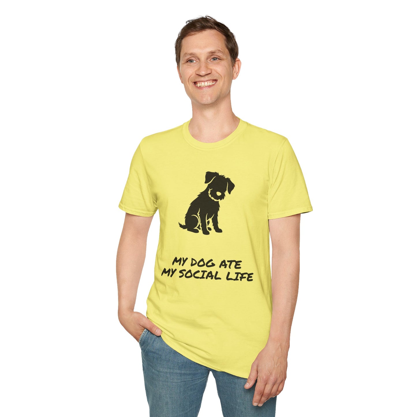 Dog Silhouette T-Shirt — "My Dog Ate My Social Life" Cute Pet Lover Tee