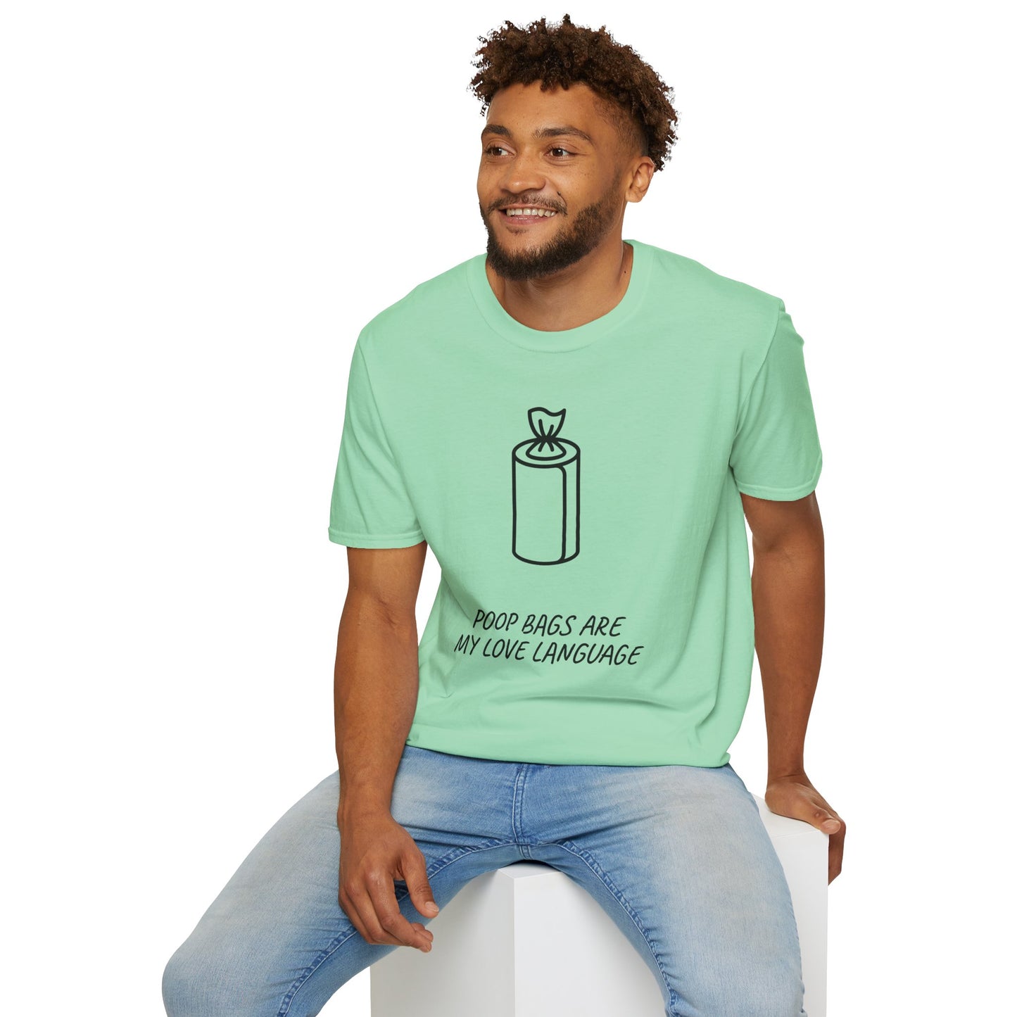 Poop Bags Are My Love Language T‑Shirt — Funny Dog Mom Pet Waste Bag Tee