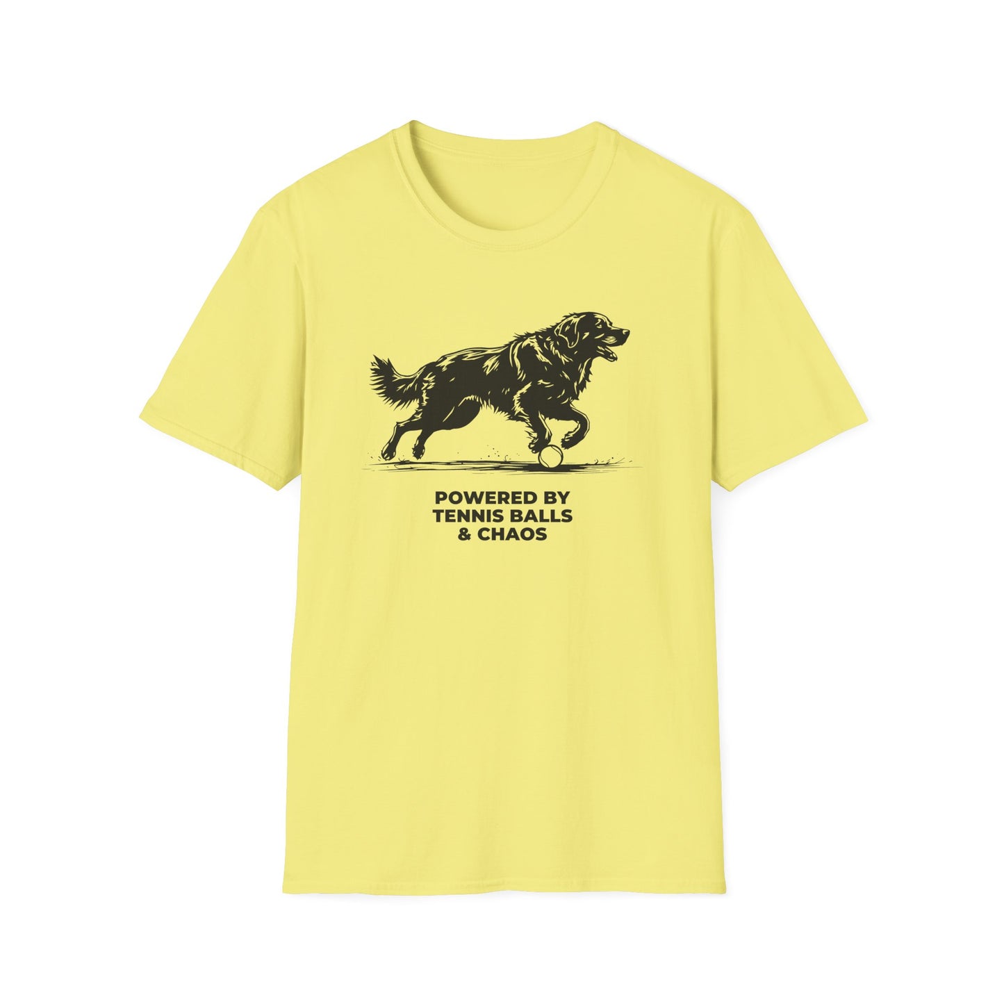 Retriever T‑Shirt — "Powered by Tennis Balls & Chaos" Graphic Tee