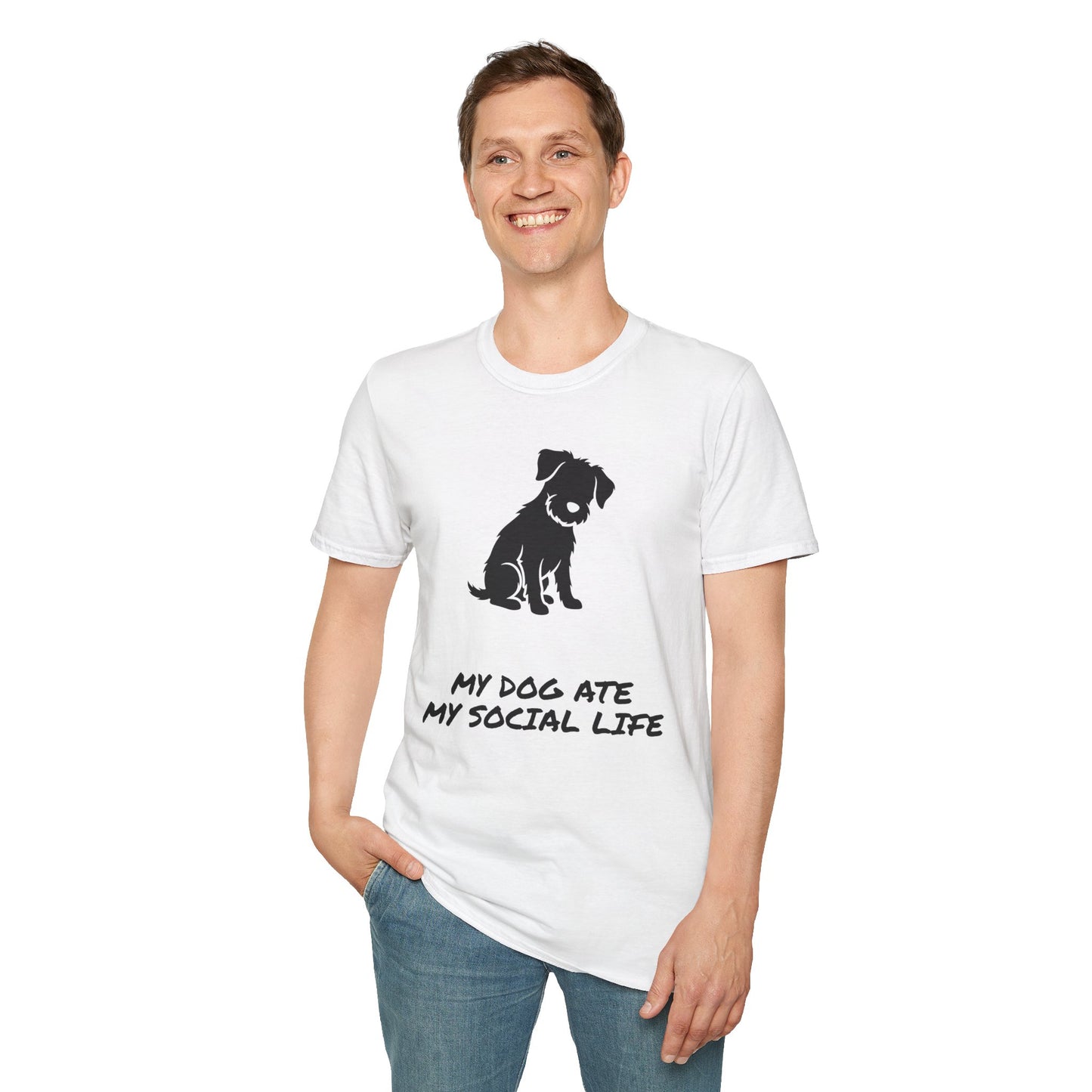Dog Silhouette T-Shirt — "My Dog Ate My Social Life" Cute Pet Lover Tee