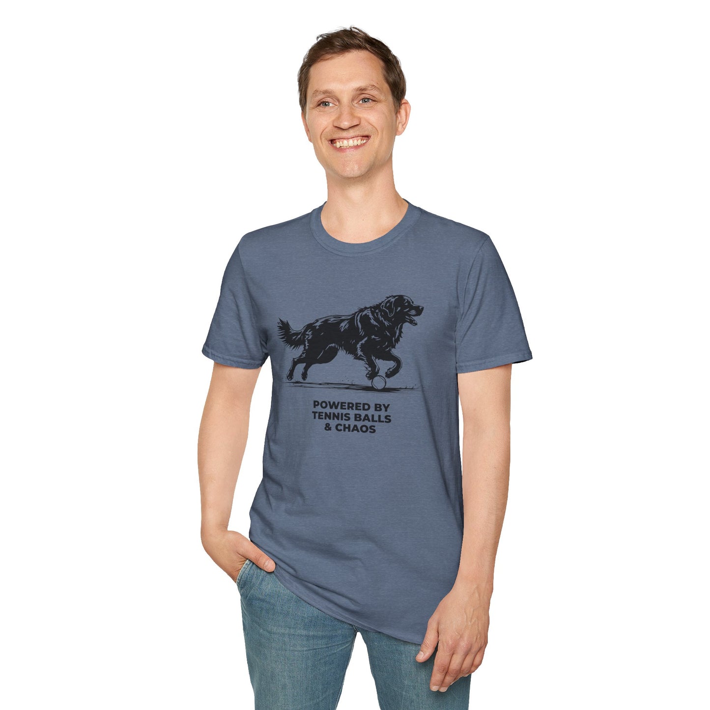 Retriever T‑Shirt — "Powered by Tennis Balls & Chaos" Graphic Tee