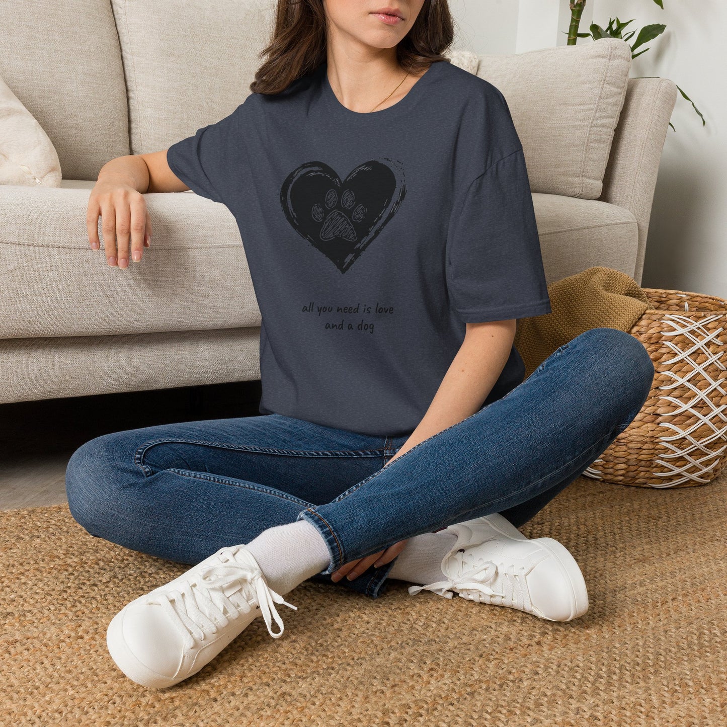Dog Paw Heart T-Shirt — "All You Need is Love and a Dog" Pet Lover Tee