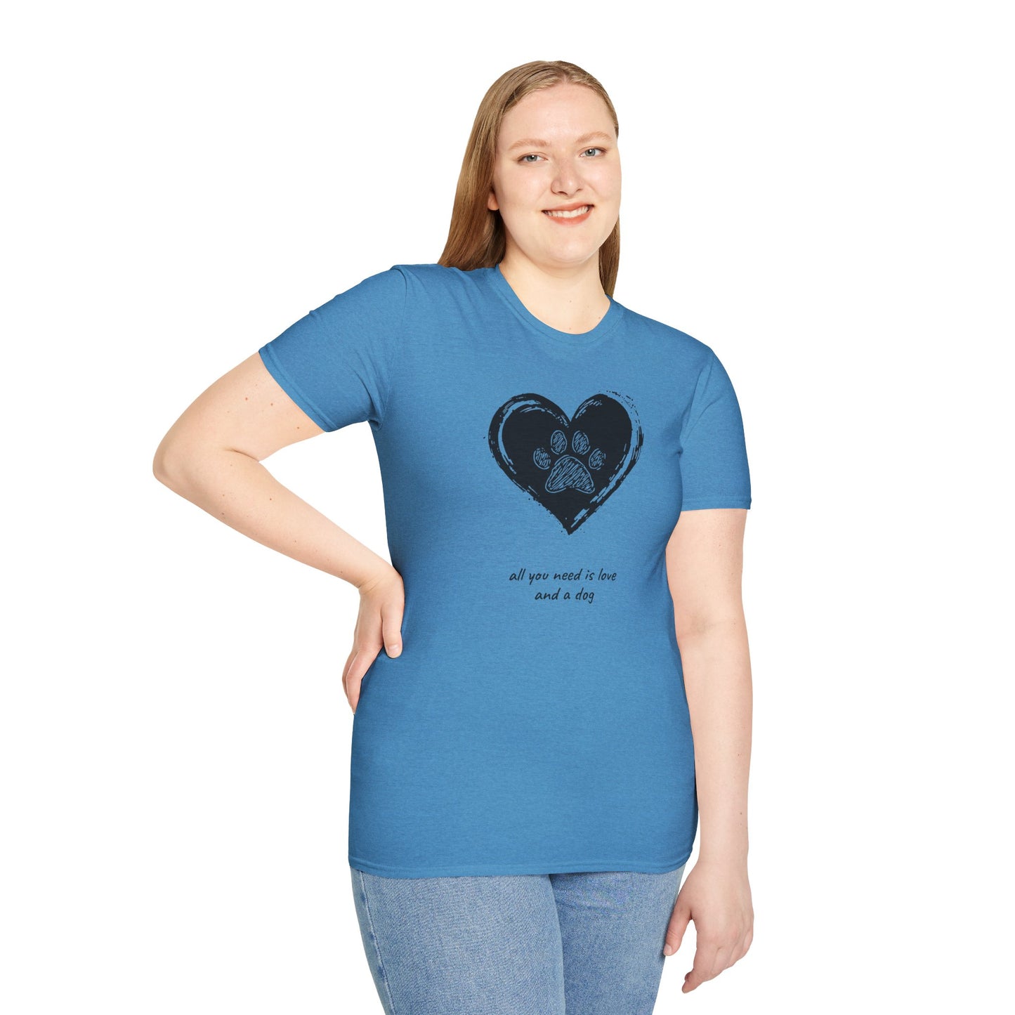 Dog Paw Heart T-Shirt — "All You Need is Love and a Dog" Pet Lover Tee