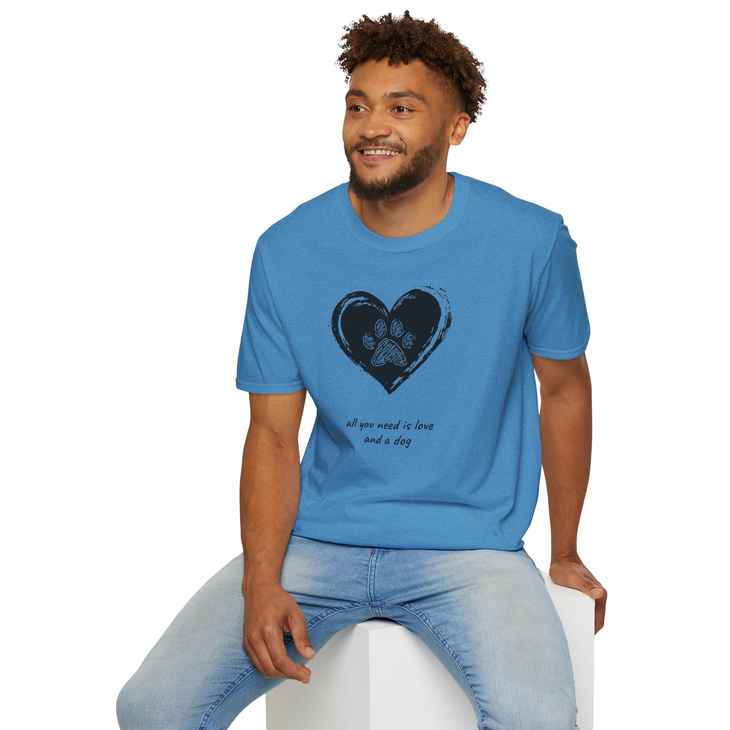 Dog Paw Heart T-Shirt — "All You Need is Love and a Dog" Pet Lover Tee