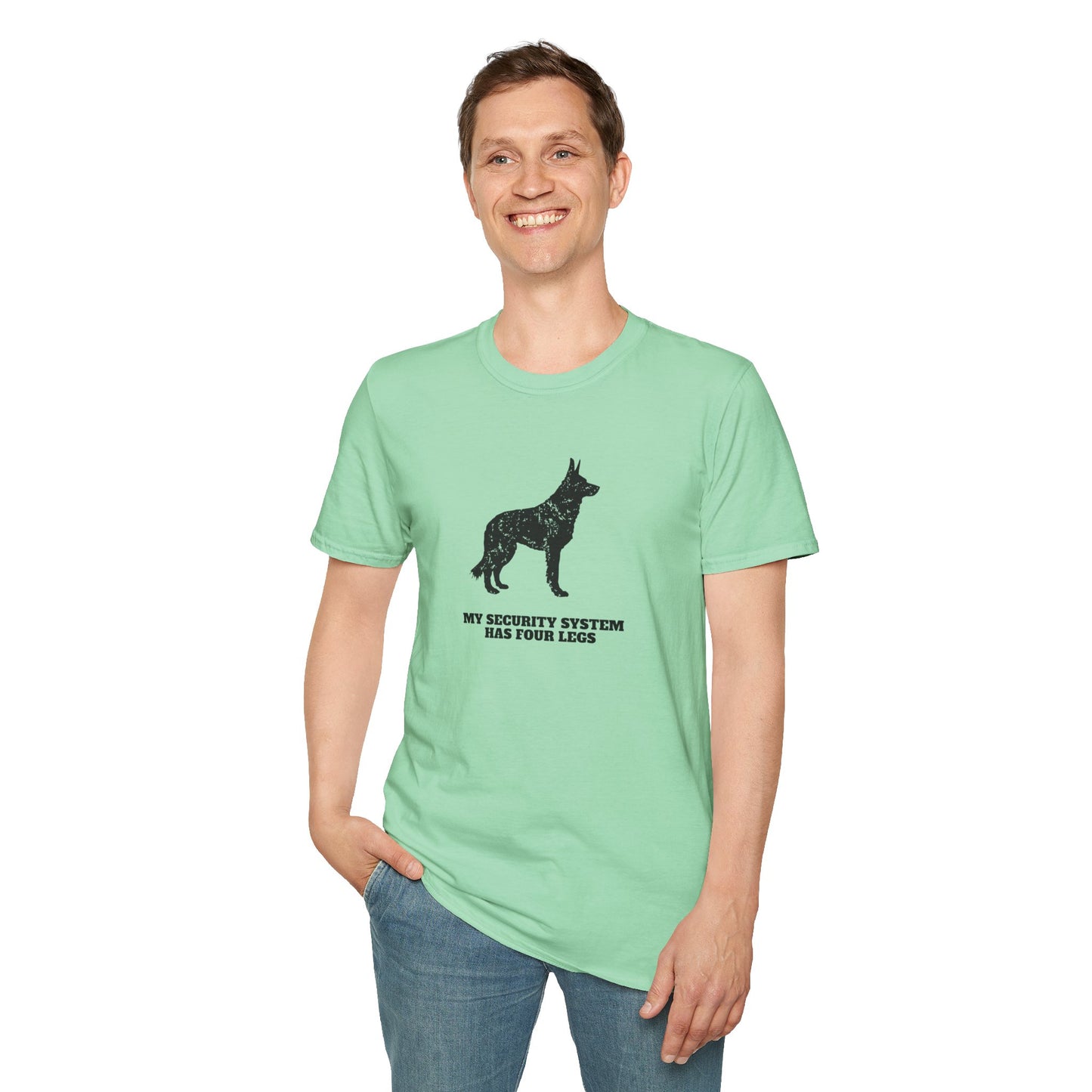 Dog Security T-Shirt — “My Security System Has Four Legs” Graphic Tee