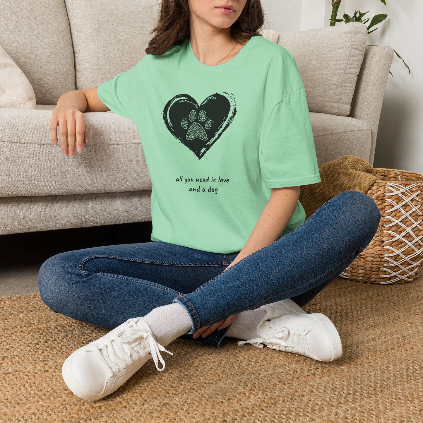 Dog Paw Heart T-Shirt — "All You Need is Love and a Dog" Pet Lover Tee