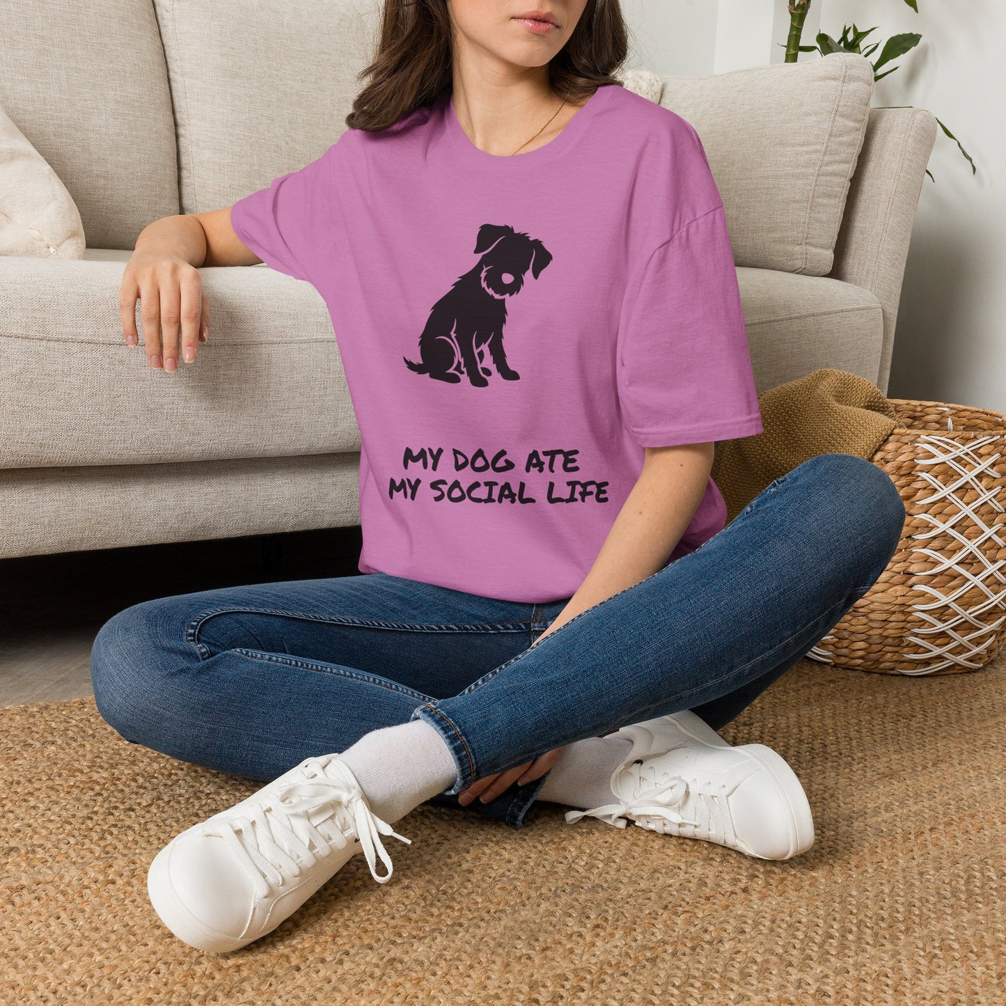 Dog Silhouette T-Shirt — "My Dog Ate My Social Life" Cute Pet Lover Tee