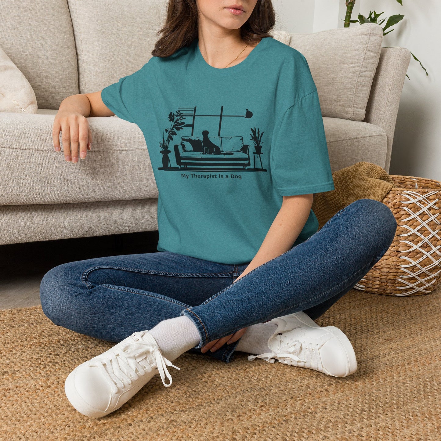 Dog Lover T‑Shirt — "My Therapist is a Dog" Living Room Silhouette Tee
