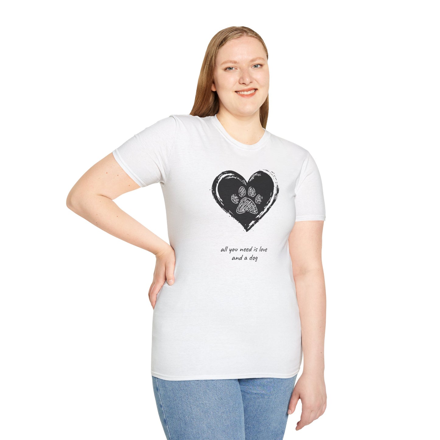 Dog Paw Heart T-Shirt — "All You Need is Love and a Dog" Pet Lover Tee
