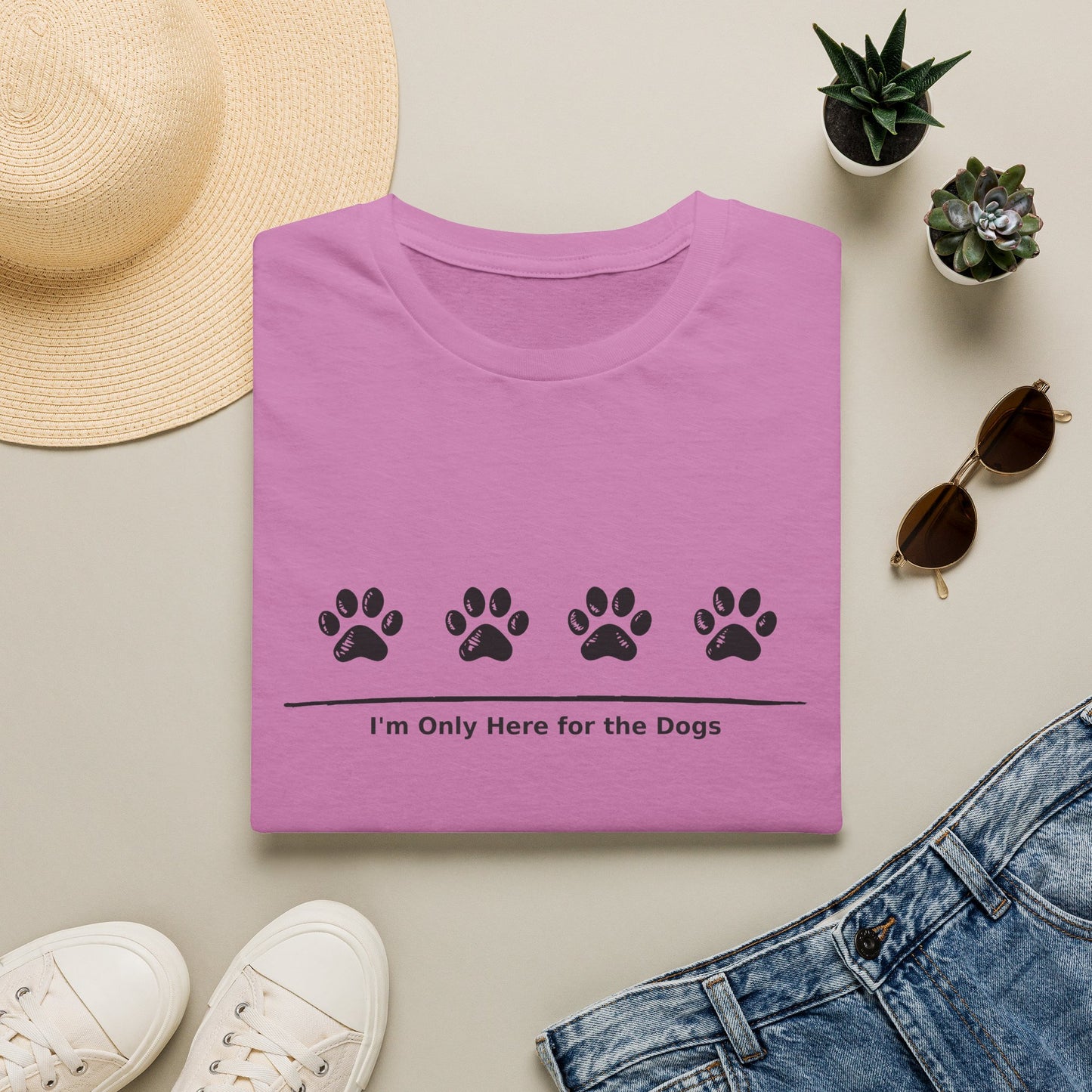 "I'm Only Here for the Dogs" Paw Print Tee