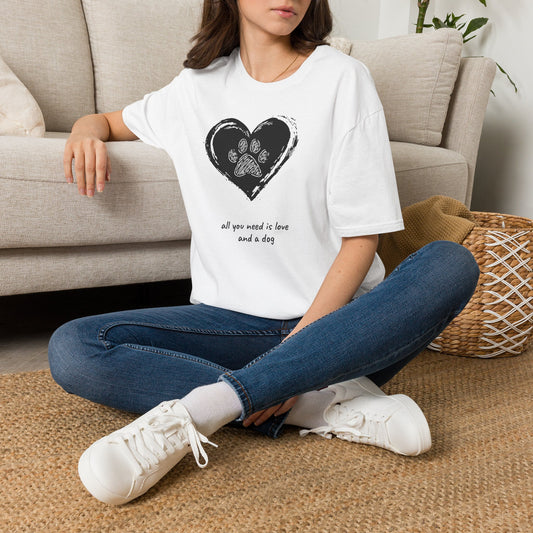 Dog Paw Heart T-Shirt — "All You Need is Love and a Dog" Pet Lover Tee