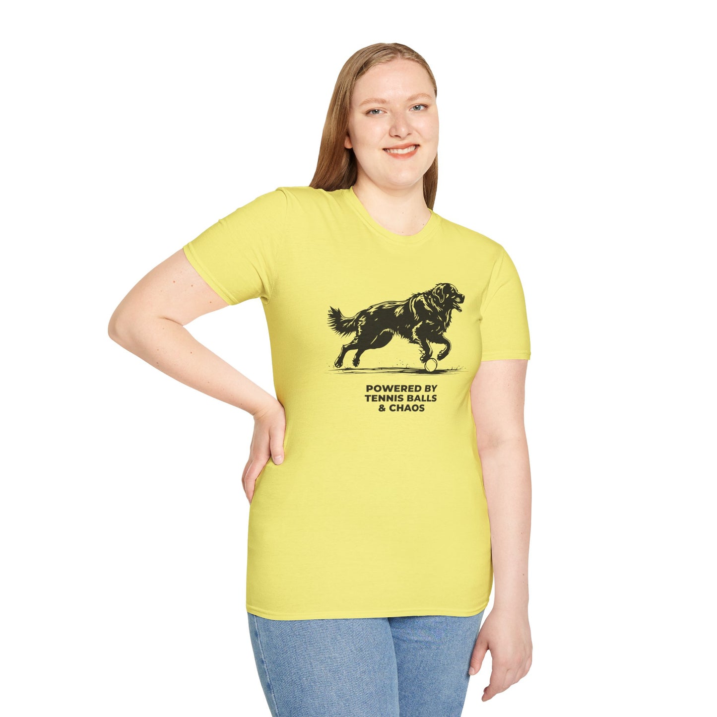 Retriever T‑Shirt — "Powered by Tennis Balls & Chaos" Graphic Tee