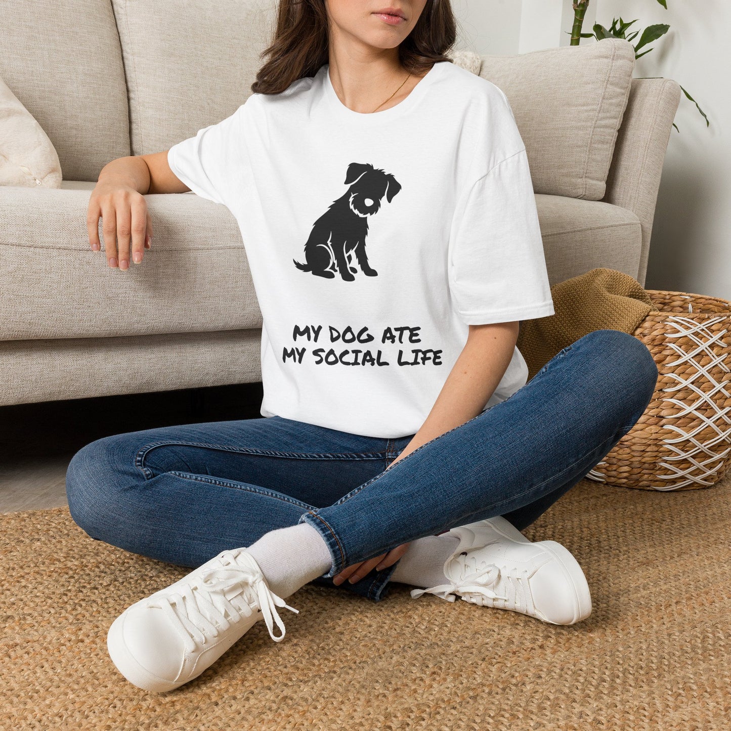 Dog Silhouette T-Shirt — "My Dog Ate My Social Life" Cute Pet Lover Tee