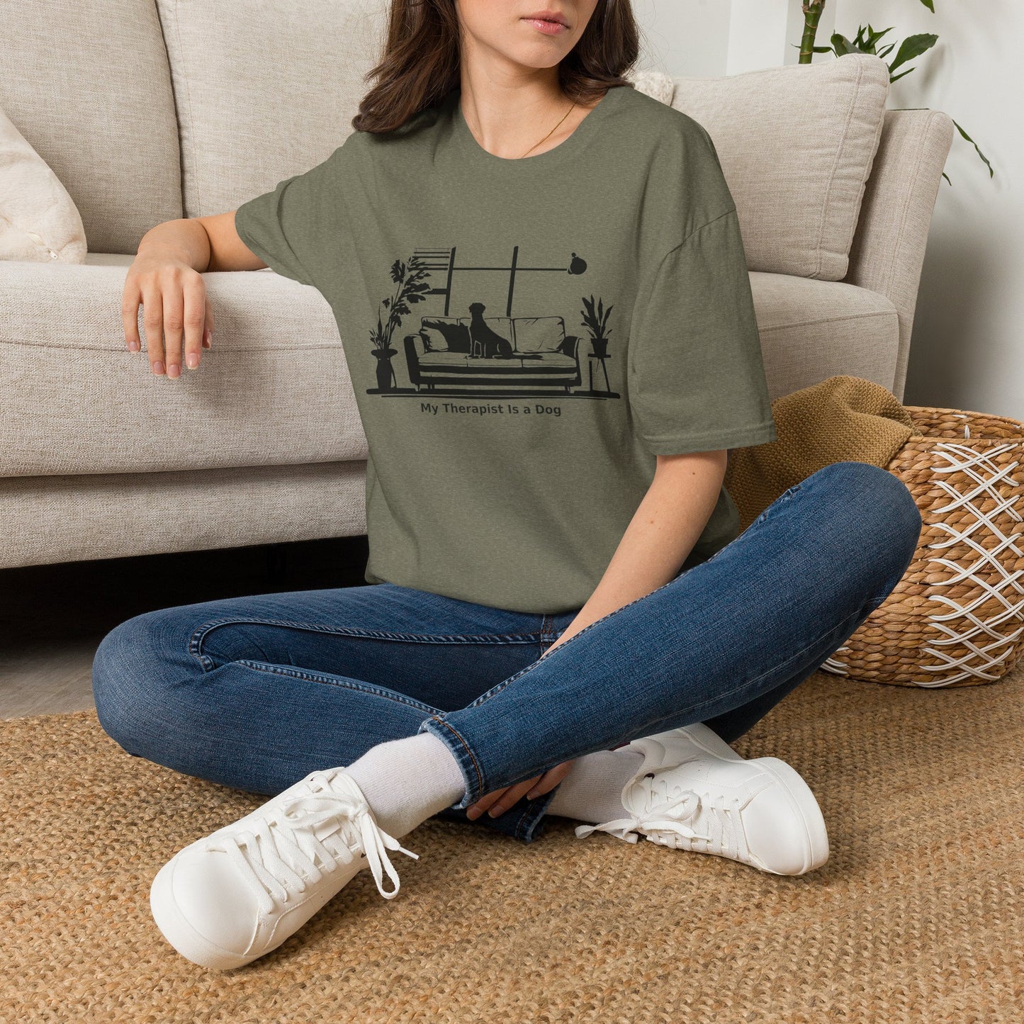 Dog Lover T‑Shirt — "My Therapist is a Dog" Living Room Silhouette Tee