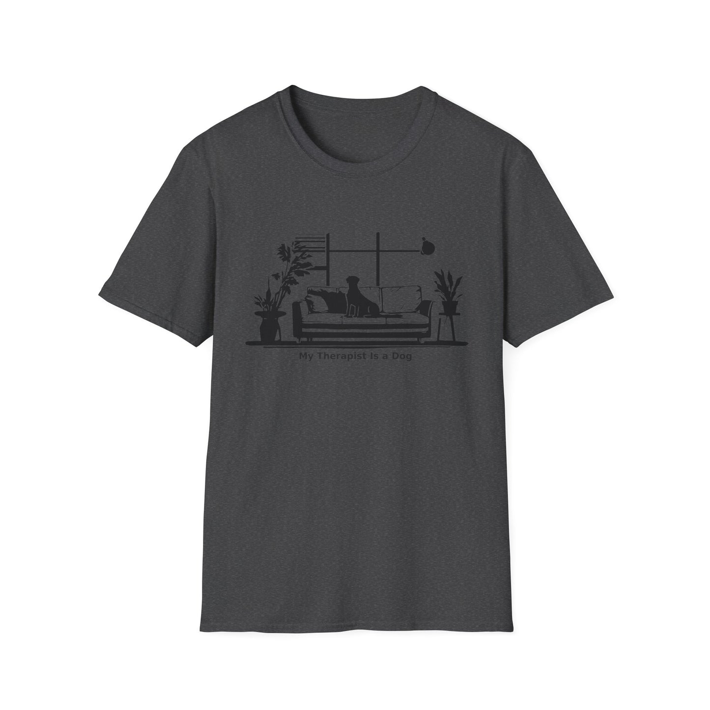 Dog Lover T‑Shirt — "My Therapist is a Dog" Living Room Silhouette Tee