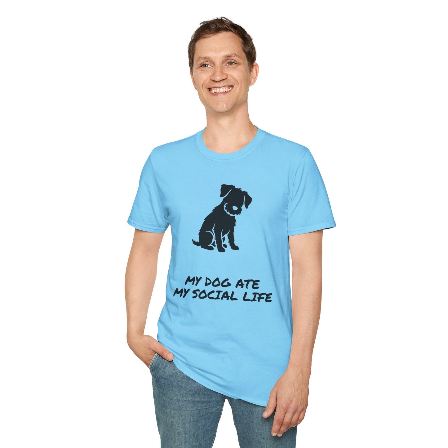 Dog Silhouette T-Shirt — "My Dog Ate My Social Life" Cute Pet Lover Tee